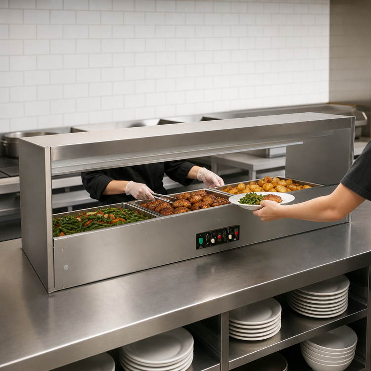 Product image #3 for BKI SM-6224L 62-Inch Countertop Pass-Through Hot Food Warmer with Slanted Shelf