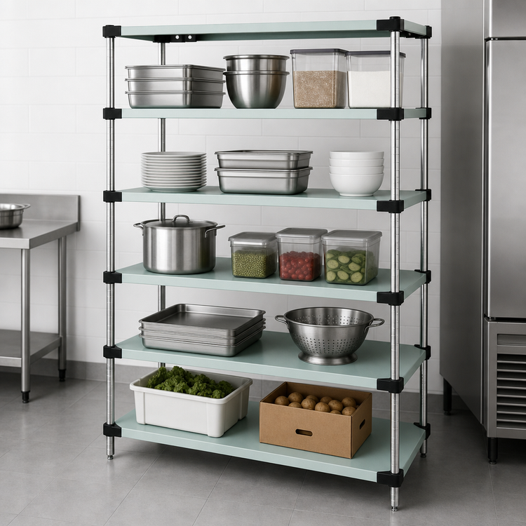 Product image #3 for Quantum 5-Shelf Solid Stainless Steel Stationary Shelving Starter Kit, 42" W x 24" D x 63" H