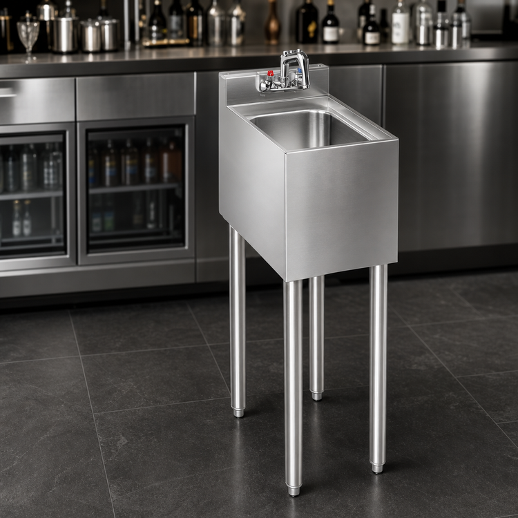 Product image #3 for Krowne Silver Series One-Compartment Freestanding Underbar Bar Sink with Faucet, 12 Inch Wide