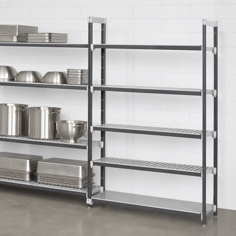 Product image #3 for Cambro Camshelving Elements XTRA 5-Tier Stationary Add-On Shelving Unit, 21" x 60" x 84", Speckled Gray