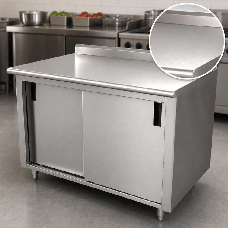 Product image #3 for Advance Tabco 96-Inch x 24-Inch Enclosed Stainless Steel Work Table with Cabinet Base, Mid-Shelf and Sliding Doors