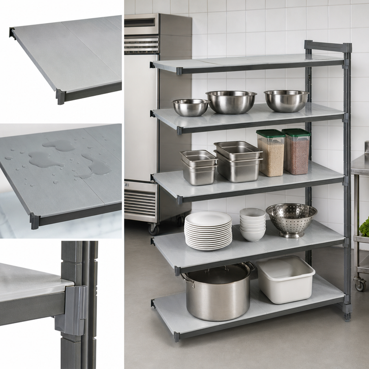 Product image #3 for Cambro Camshelving Basics Plus 48-Inch Wide x 21-Inch Deep x 72-Inch High Solid Add-On Polymer Shelving Unit, 4-Tier, Brushed Graphite