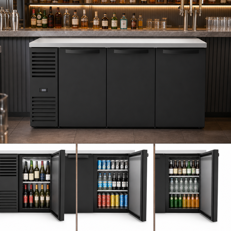 Product image #3 for True 72-Inch Three-Section Back Bar Cooler with Left-Side Self-Contained Refrigeration