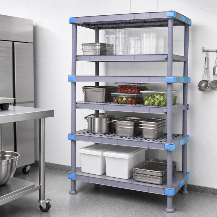 Product image #3 for Quantum Millenia 54-Inch x 18-Inch x 62-Inch Polymer Shelving Unit with 3 Open Shelves and 1 Solid Shelf