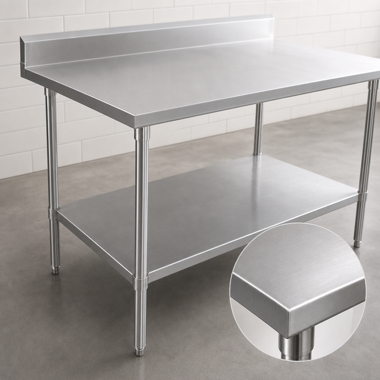 Product image #3 for John Boos Stallion 120-Inch W x 30-Inch D Stainless Steel Work Table with 5-Inch Backsplash and Galvanized Undershelf