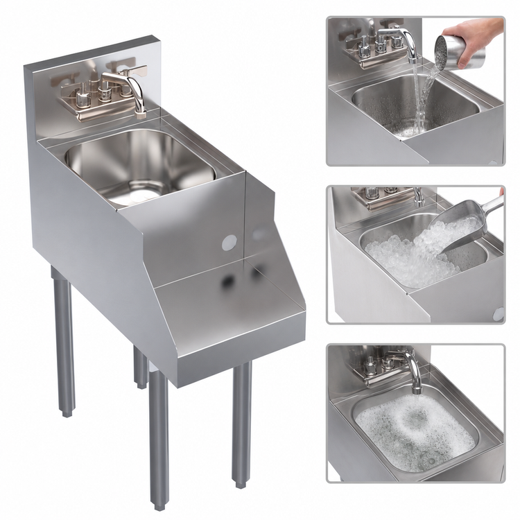 Product image #3 for Krowne Royal Series 12-Inch Wide Freestanding Underbar Blender Station with Dump Sink and Recessed Blender Shelf