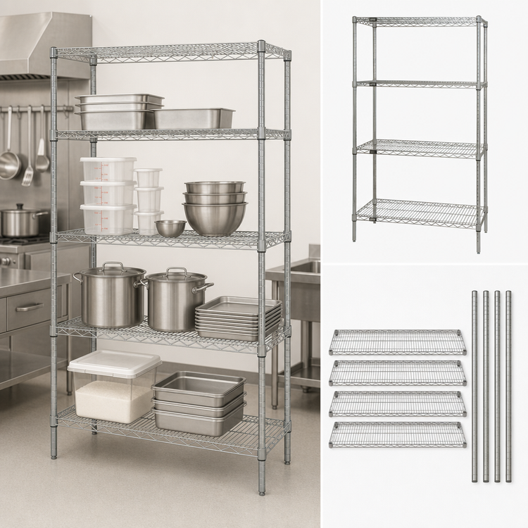 Product image #3 for Quantum 4-Shelf Wire Shelving Starter Kit, 54"W x 21"D x 74"H, Gray Epoxy Antimicrobial Finish