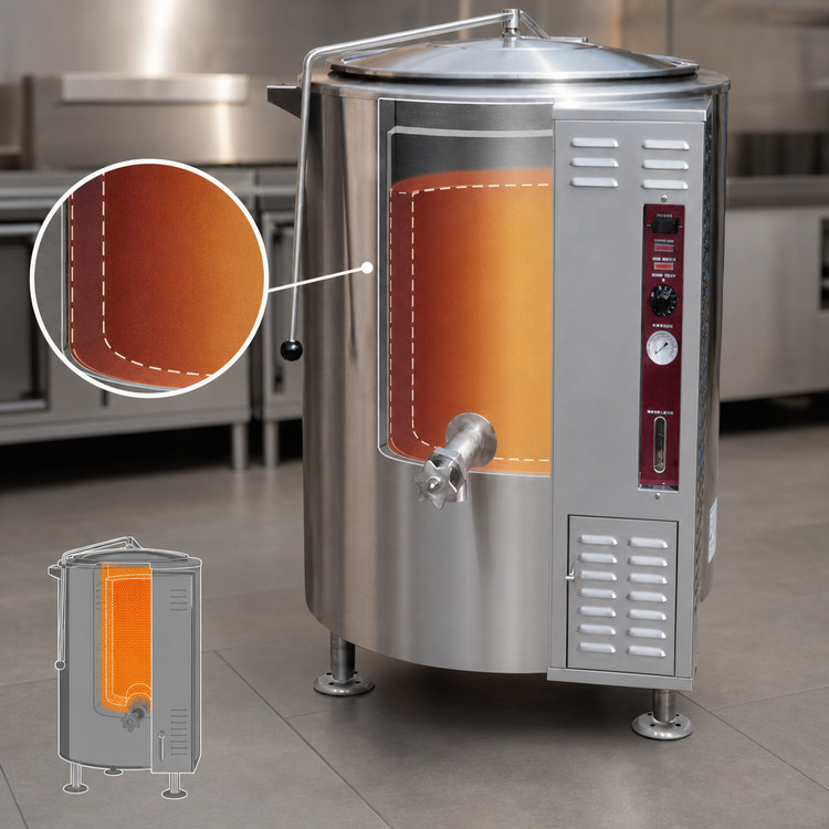 Product image #3 for Crown GL-60E 60 Gallon Gas 2/3 Steam Jacketed Stationary Kettle with Tri-Leg Base
