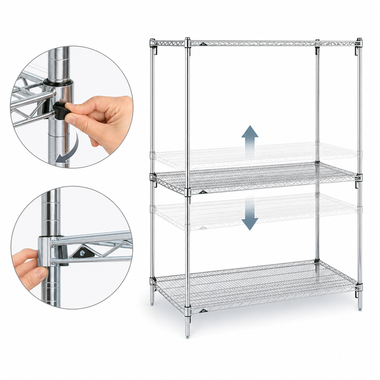 Product image #3 for Metro Super Erecta Super Adjustable Stationary Starter Wire Shelving Unit, 48" W x 18" D x 63" H, Chrome Plated