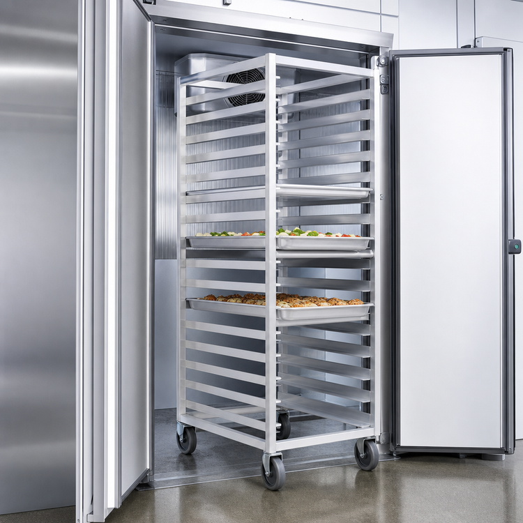 Product image #3 for Panco Aluminum Roll-In Refrigerator Rack, 18-Tray Capacity, 3-Inch Centers