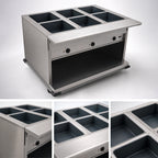 Thumbnail image #3 for Eagle Group Spec-Master PHT6OB-240-3 Portable 6-Well Hot Food Table, Electric, Wet/Dry, Mobile, Stainless Steel, Open Base, 240V 3-Phase