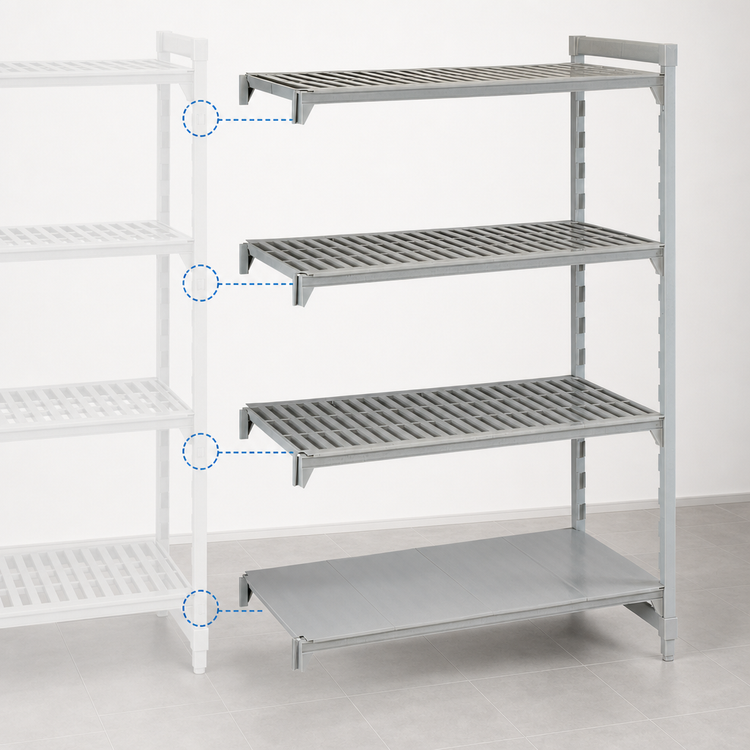 Product image #4 for Cambro Camshelving Premium Stationary Add-On Polymer Shelving Unit, 24"W x 42"L x 64"H, 4-Shelf Vented and Solid