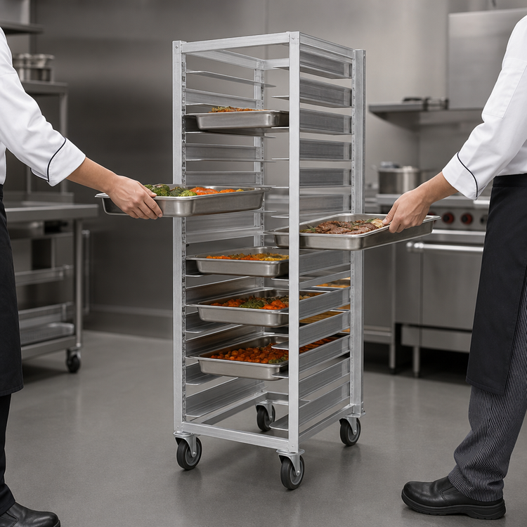 Product image #3 for Metro RD78N Mobile Pass-Thru Adjustable Slide Aluminum Pan Rack, 13-Pan Capacity, End Load