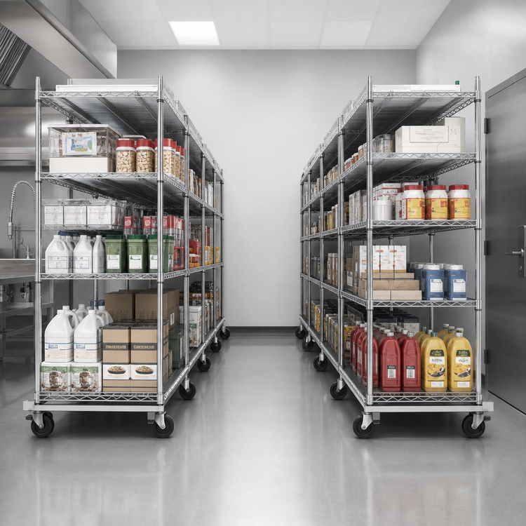 Product image #3 for Metro qwikTRAK High-Density Double-Deep Mobile Unit Kit, 21-Inch Shelf Width, Chrome-Plated