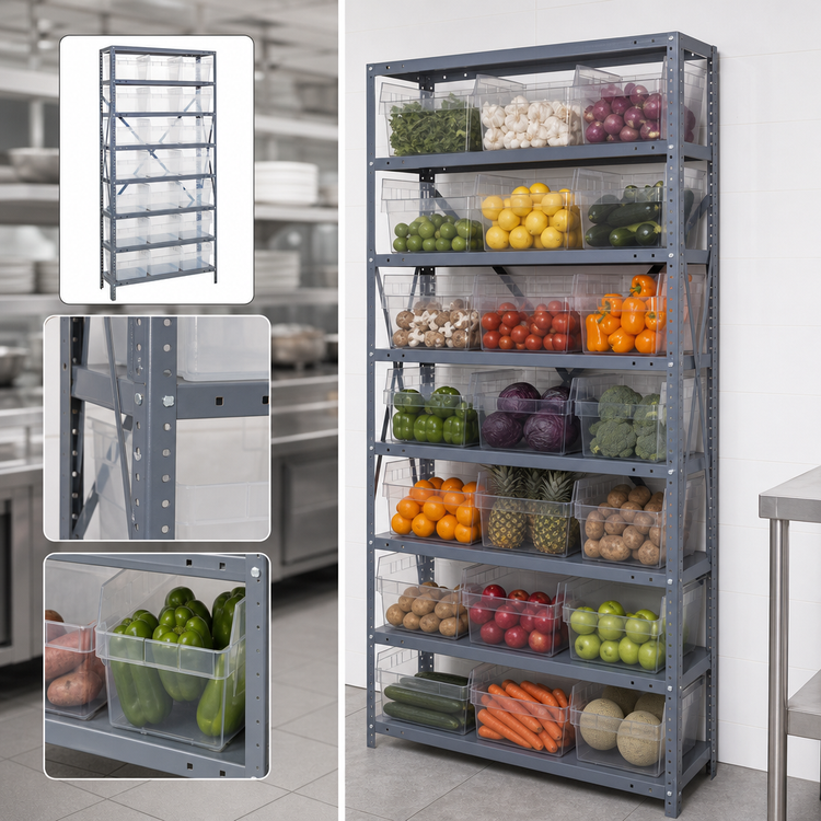 Product image #3 for Quantum Heavy-Duty Stationary Wire Shelving Unit with 8 Shelves and 21 Clear Bins, 36 x 18 x 75 Inches