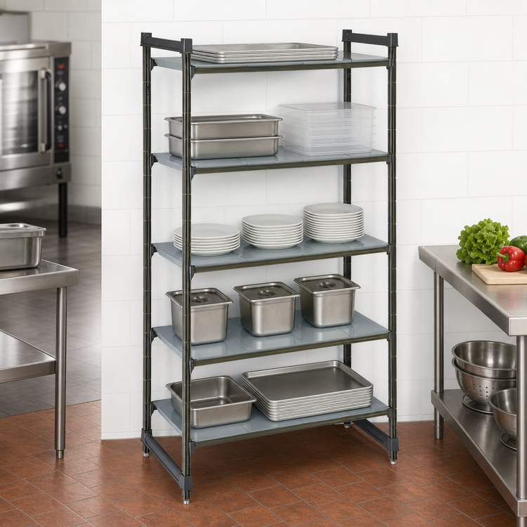 Product image #3 for Cambro Camshelving Basics Plus 30" W x 18" D x 84" H 5-Tier Solid Stationary Starter Unit, Brushed Graphite