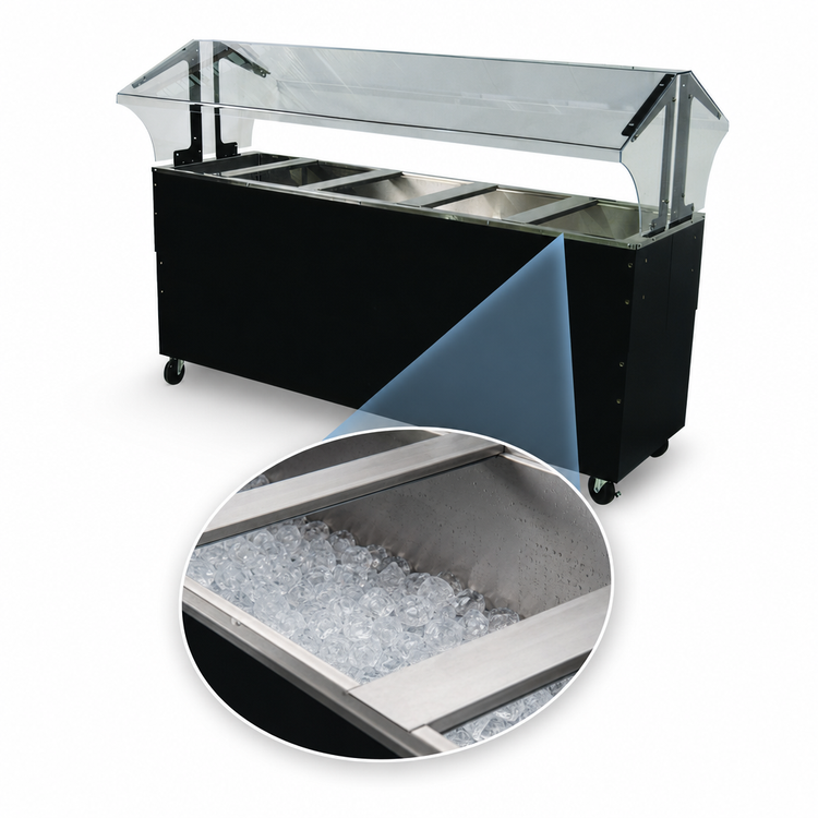 Product image #3 for Advance Tabco Triumph (Supreme) Ice-Cooled Portable Food Buffet Table, 5-Pan, 77-3/4 Inch, Double-Sided Sneeze Guard