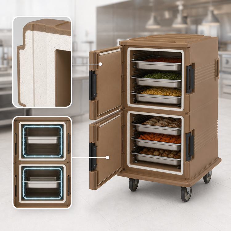 Product image #4 for Cambro Ultra Camcart® Double-Compartment Front-Loading Insulated Food Pan Carrier with Security Package, 120 Qt., Coffee Beige
