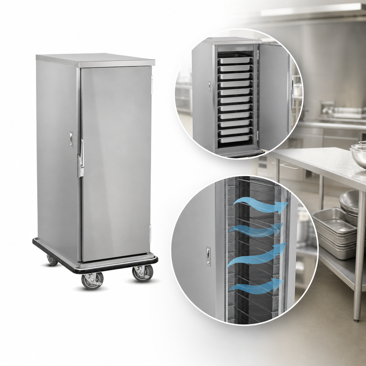 Product image #4 for FWE Intermediate Height Enclosed Non-Heated Non-Insulated Stainless Steel Pan Transport Cabinet with 11 Removable Slides