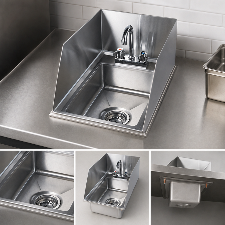 Product image #3 for Klinger's Trading 1-Compartment Drop-In Hand Sink with Faucet and 3-1/2 Inch Drain Basket, 10 x 14 x 5 Inch Bowl
