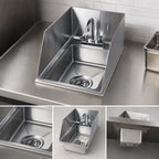 Thumbnail image #3 for Klinger's Trading SPDHS-1000 Drop-In Hand Sink, 1 Compartment, 18-Gauge Stainless Steel, Faucet, Splash Guard, 10 x 14 x 5 in Bowl