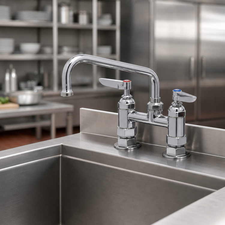 Product image #3 for T&S Brass Deck Mount Mixing Faucet with 8-Inch Swing Nozzle, 4-Inch Centers