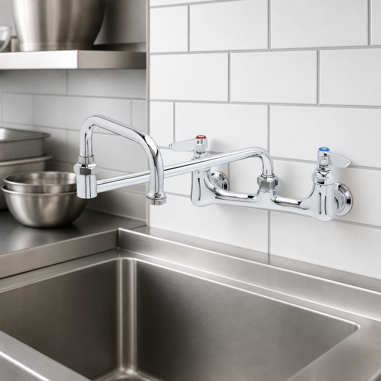 Product image #3 for T&S Brass Double Pantry Wall-Mount Mixing Faucet, 8-Inch Centers, 15-Inch Double Joint Swing Nozzle