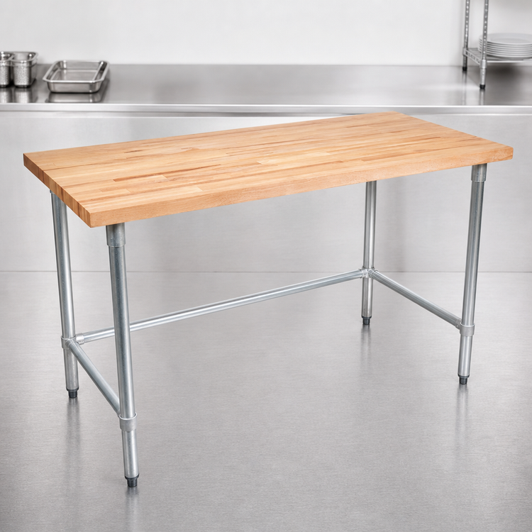 Product image #3 for John Boos 36 x 24-Inch Wood Top Work Table with Stainless Steel Base and Bracing