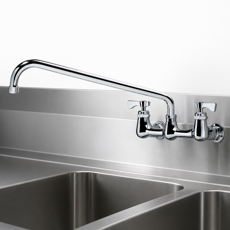 Product image #3 for Krowne Royal Series Splash-Mounted Low-Lead Commercial Faucet with 16-Inch Swing Spout, 8-Inch Centers