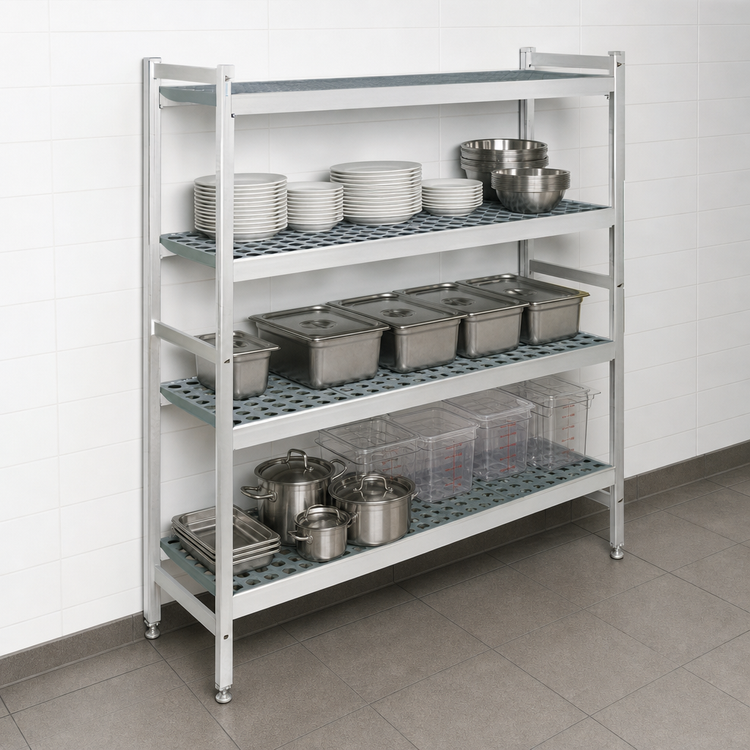 Product image #3 for Fermostock 4-Tier Stationary Perforated Polymer Starter Shelving Unit, 42" W x 14" D x 83" H