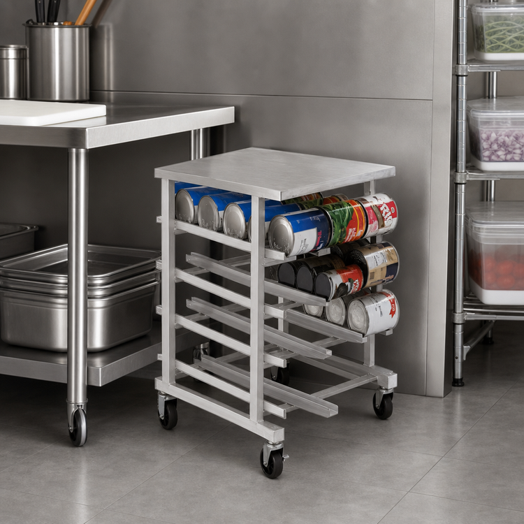 Product image #3 for Panco Half-Size Mobile Gravity-Fed Can Rack for #5 and #10 Cans