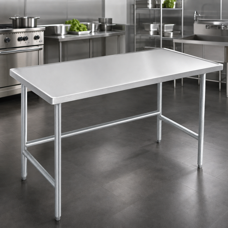 Product image #3 for Advance Tabco 84-Inch x 30-Inch 14-Gauge 304 Stainless Steel Work Table with Countertop Non-Drip Edge and Galvanized Open Base
