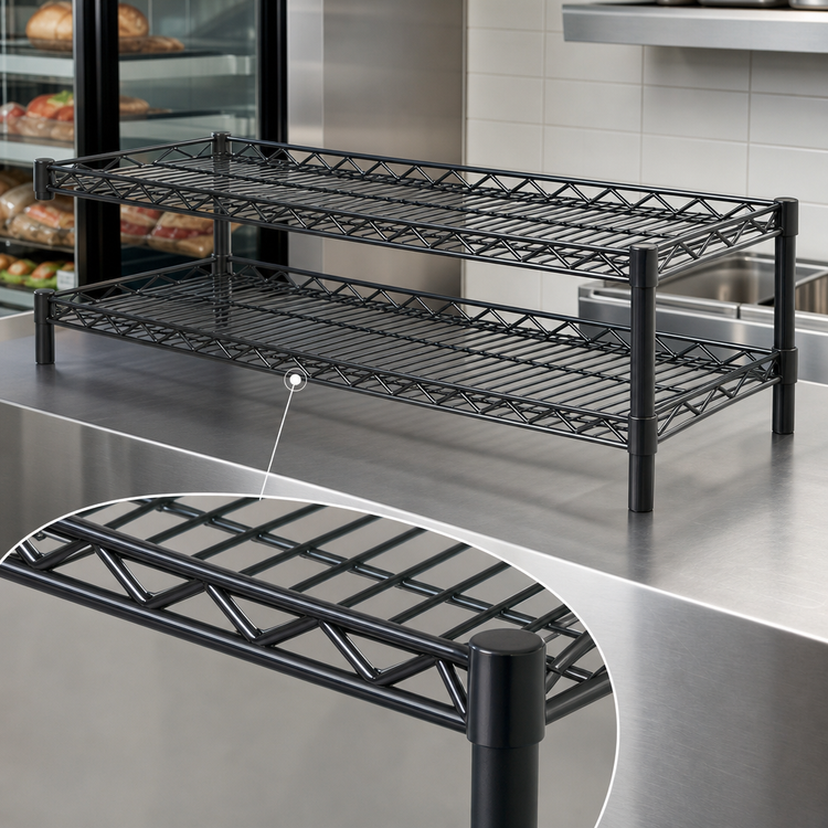 Product image #3 for QuadTruss Front Case Merchandise Cantilevered Wire Shelving Unit, 2-Tier, 36 Inch W x 14 Inch D x 14 Inch H