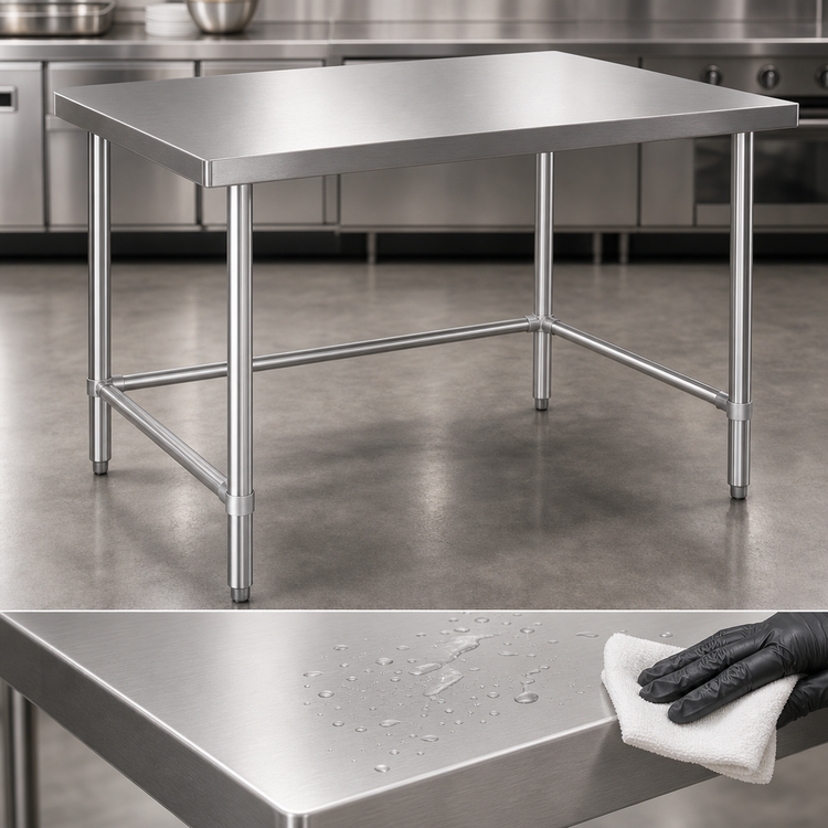Product image #3 for 84 Inch x 30 Inch 18-Gauge Stainless Steel Flat Top Open Base Work Table
