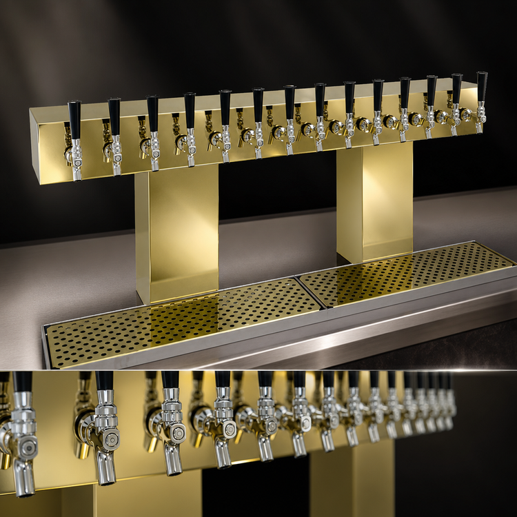 Product image #3 for Glastender 14-Faucet Countertop Bridge Draft Dispensing Tower, Glycol-Cooled, Polished Brass Finish