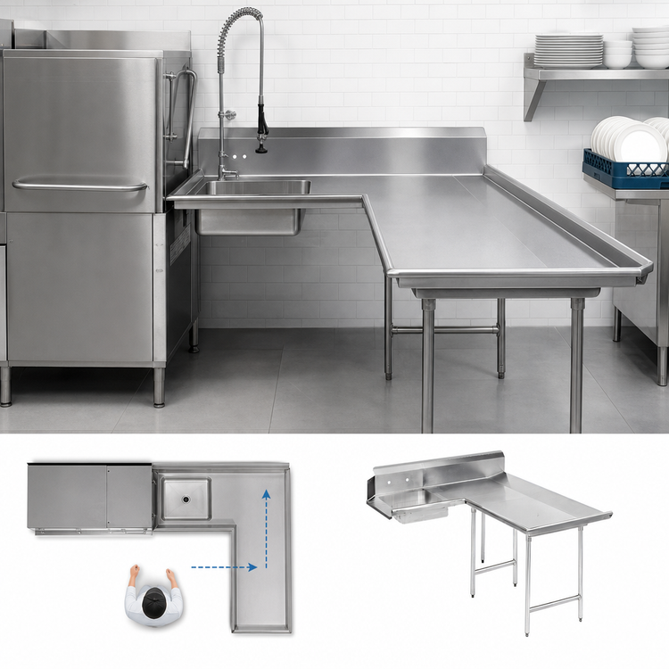 Product image #3 for Advance Tabco DTS-D30-48R L-Shaped Right-Hand Dish Landing Soil Dishtable with Pre-Rinse Sink, 47-Inch