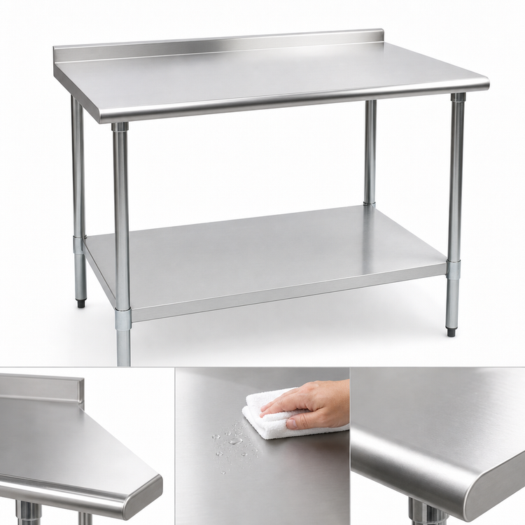 Product image #3 for Deluxe Series 48-Inch W x 36-Inch D Stainless Steel Work Table with Rear Upturn and Adjustable Undershelf