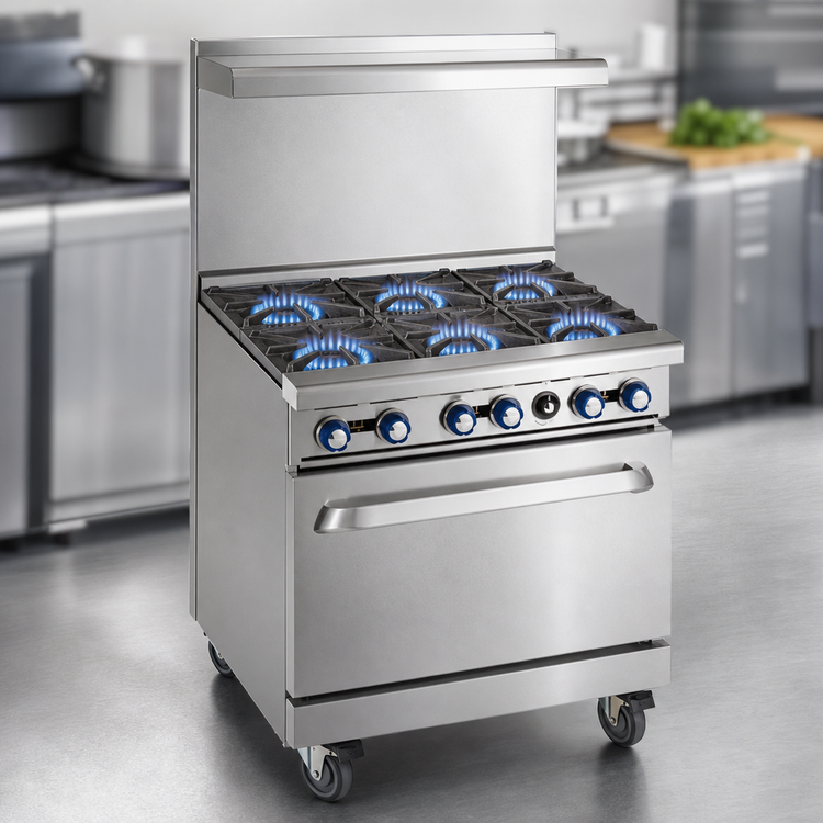 Product image #3 for Imperial Pro Series 36-Inch Gas Restaurant Range with 6 Burners, Open Cabinet Base and Hi-Shelf