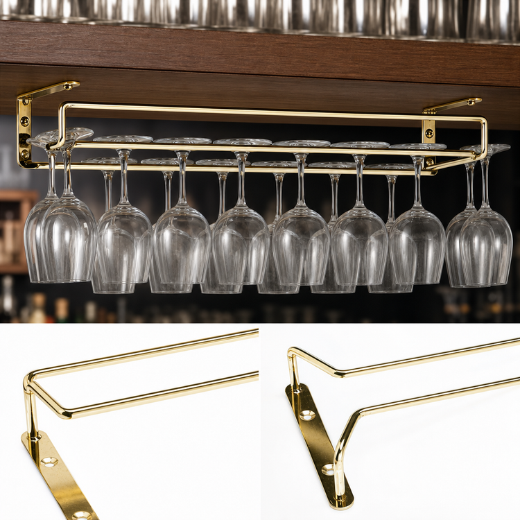 Product image #3 for Crestware 10-Inch High-Polished Brass Dual-Rail Glass Hanging Rack