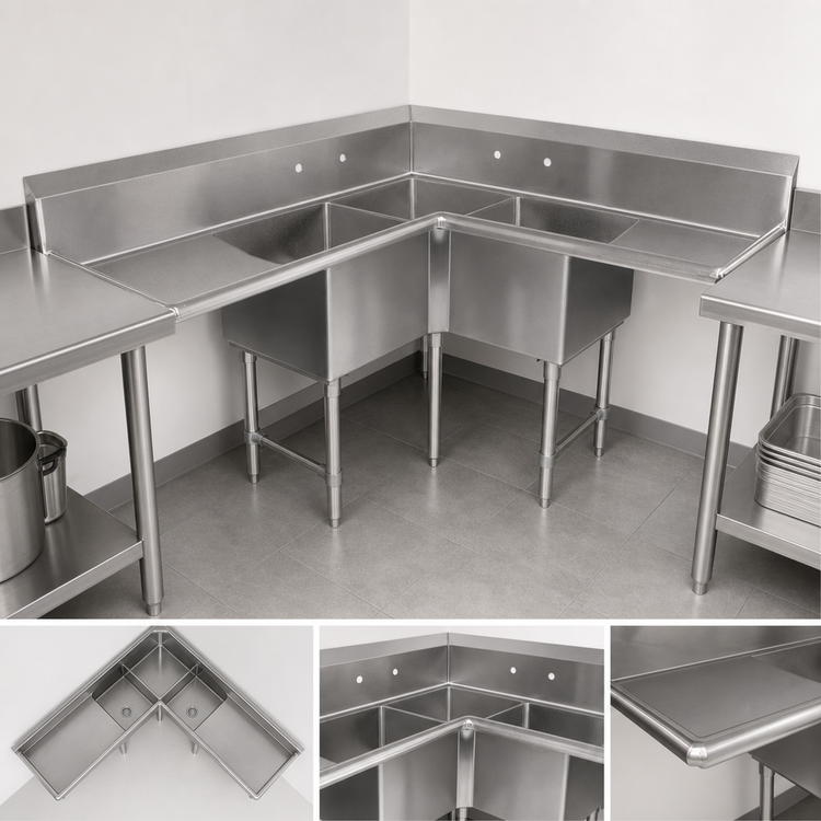 Product image #3 for John Boos Pro-Bowl 3-Compartment Corner Sink with Dual 24-Inch Drainboards
