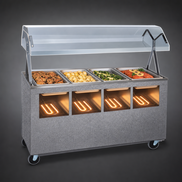 Product image #3 for Vollrath 2-Series Affordable Portable 4-Well Mobile Hot Food Station with Lighted Buffet Breath Guard, Granite, 120V
