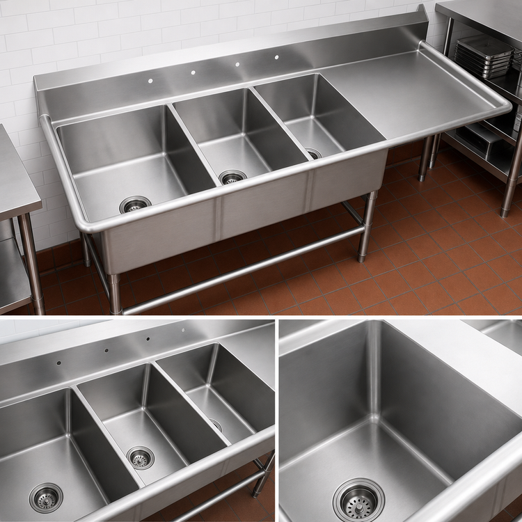 Product image #3 for John Boos Pro-Bowl 3-Compartment Platter Sink with Right Drainboard, 76-3/16 Inches W x 36-1/2 Inches D x 43 Inches H