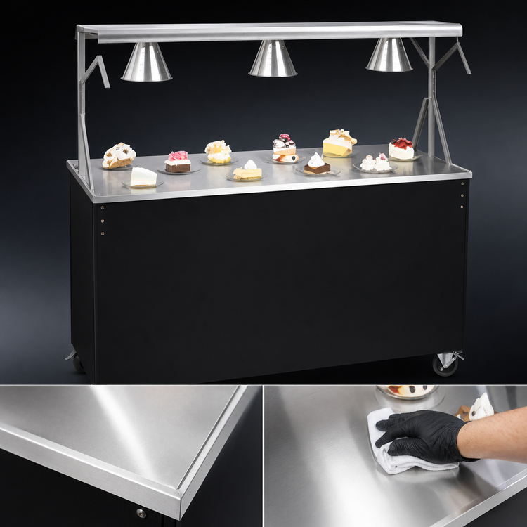 Product image #3 for Vollrath 2-Series Affordable Portable 60-Inch Mobile Utility Station with Buffet Breath Guard, Lights, and Sliding Door Storage