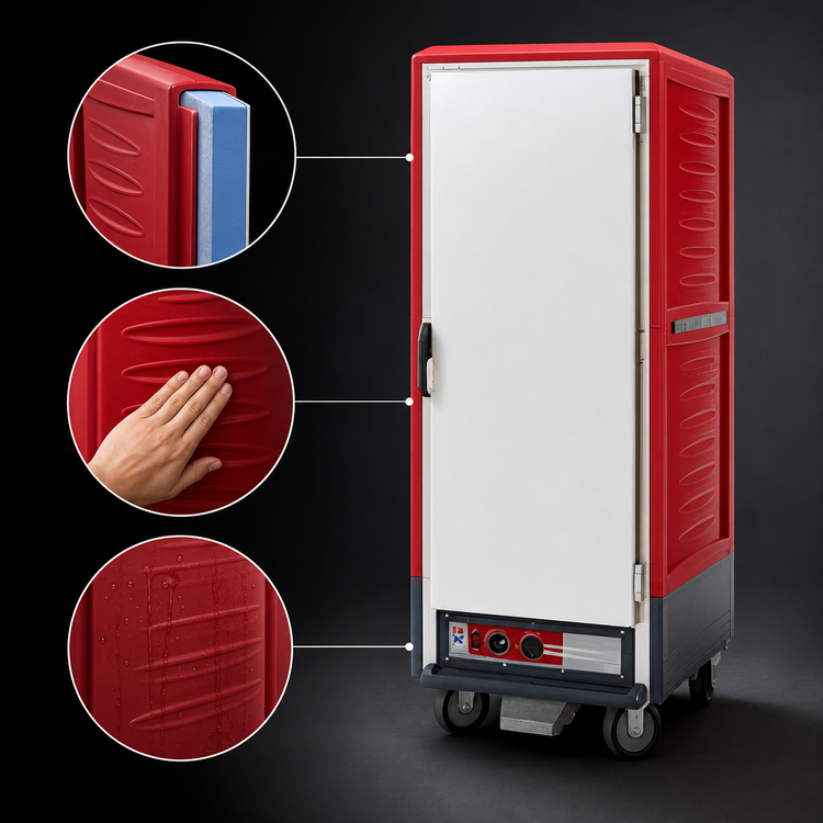 Product image #3 for Metro C5 3 Series Insulation Armour Full-Height Mobile Heated Holding and Proofing Cabinet, Red, Universal Wire Slides