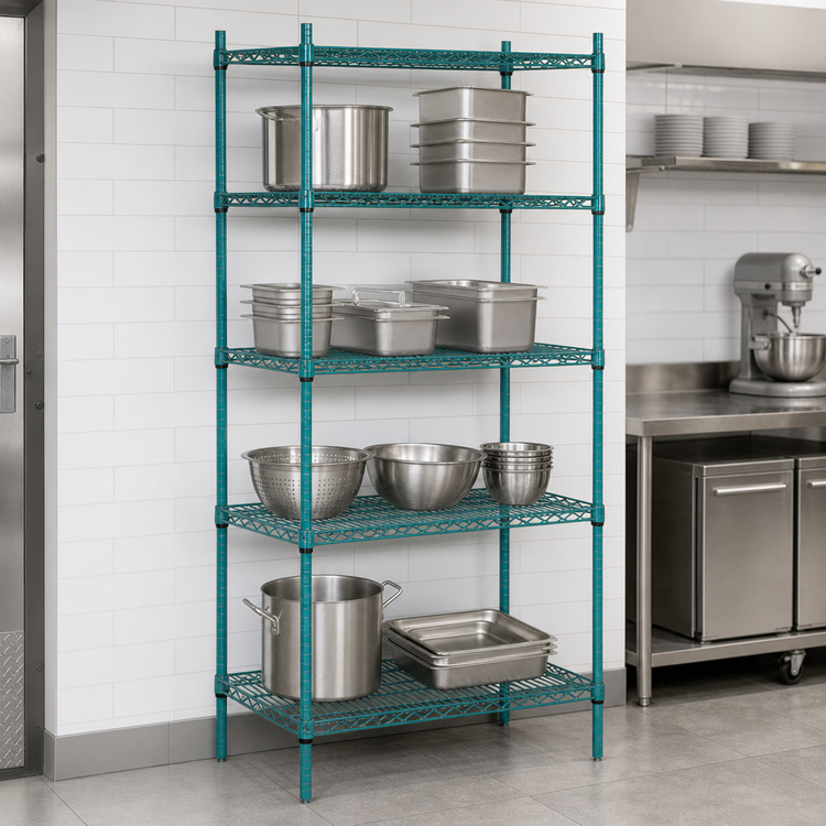 Product image #3 for Advance Tabco Special Value Series 54" x 24" x 74" Stationary Wire Shelving Unit with 4 Shelves, Green Epoxy Finish