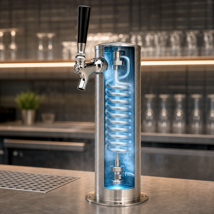 Product image #3 for Micro Matic Countertop Single 3-Inch Column Glycol-Cooled Draft Beer Tower, 1 Faucet, Polished Stainless Steel