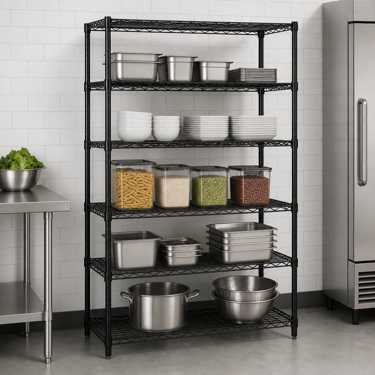 Product image #3 for Quantum 72"W x 21"D x 63"H 5-Shelf Wire Shelving Starter Kit, Black Epoxy Antimicrobial