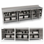 Thumbnail image #3 for John Boos 4CH6R5-30132 Enclosed Stainless Steel Work Table with Cabinet Base, 3 Hinged Door Sets, 132 x 30 Inches, 5-Inch Backsplash