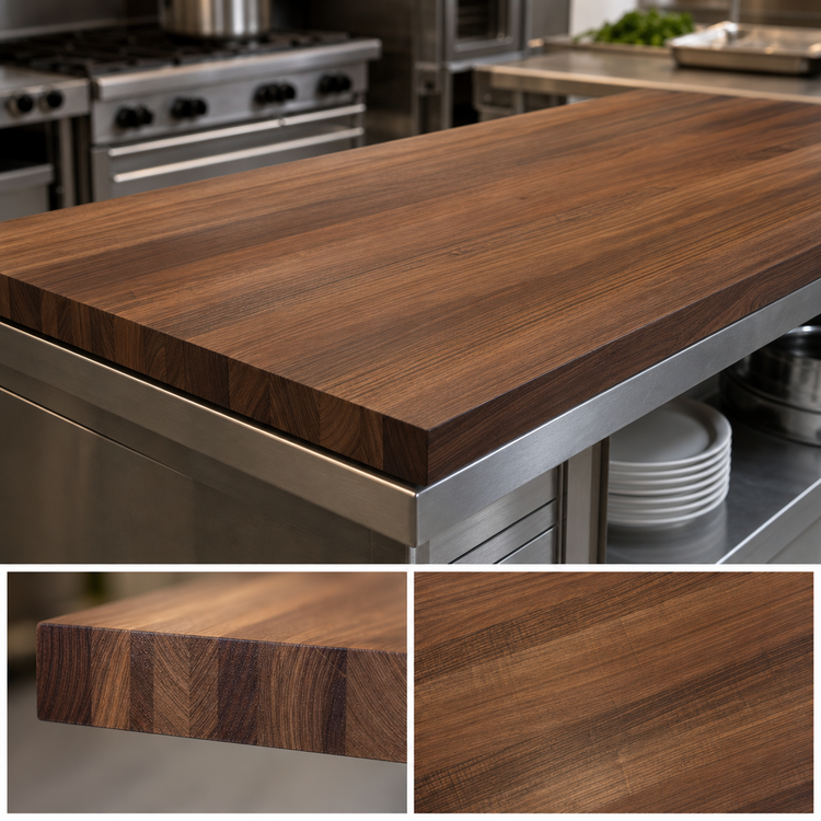 Product image #3 for John Boos Boos Block Full-Length Edge Grain American Black Walnut Kitchen Countertop with Varnique Finish, 96 x 38 x 1-1/2 Inches