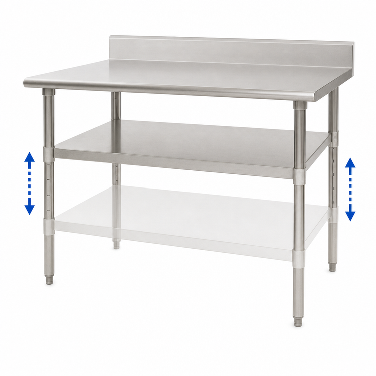 Product image #3 for Eagle Group Adjustable 60 Inch x 30 Inch 18-Gauge 304 Stainless Steel Work Table Undershelf for Uni-Lok Hat Channel Frame Tables